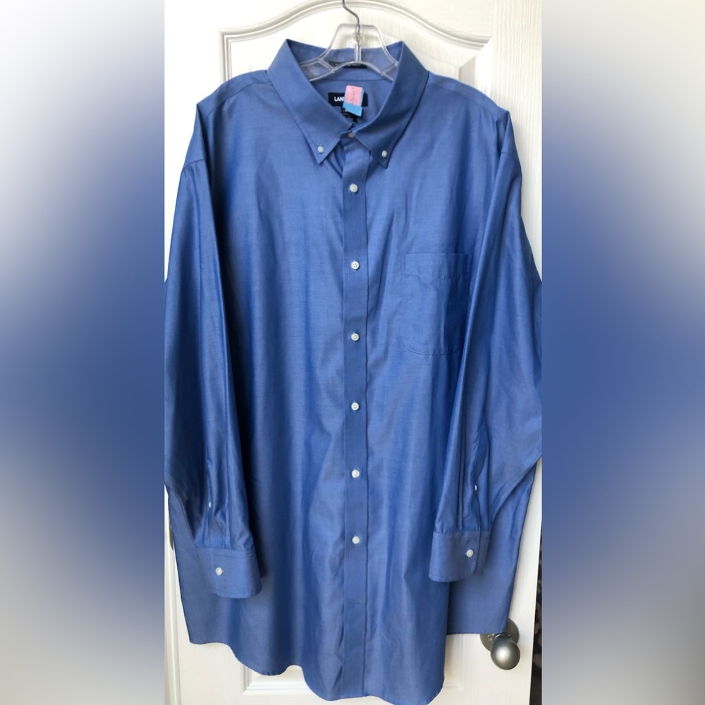Like NEW! Land’s End Mens Big & Tall Blue Buttondown Dress Shirt-Size 19-35T